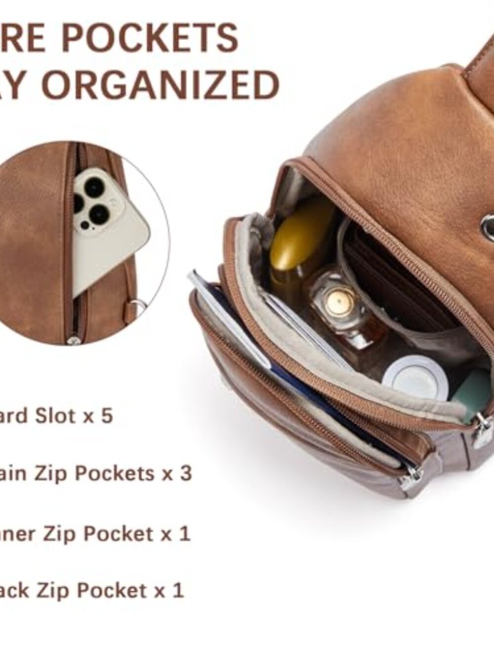 ๐ BOSTANTEN Sling Bag, Crossbody Bag Small Leather Travel Purses Chest Bag for - Picture 4 of 8